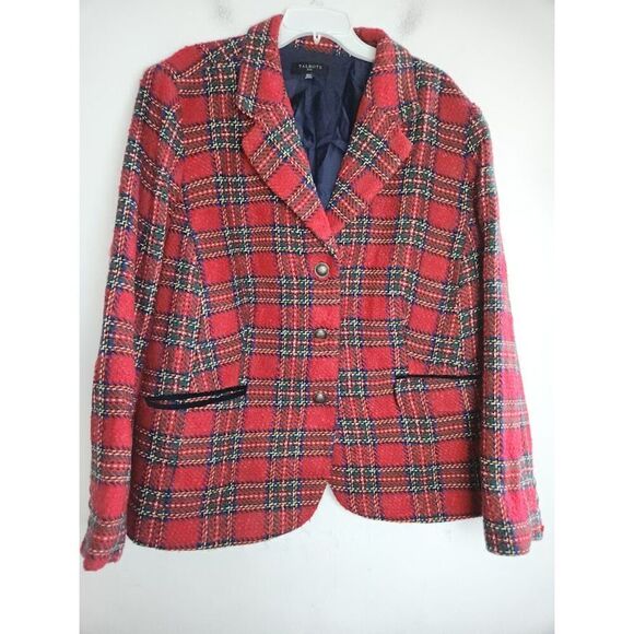 Talbots Women Red Tweed Red Blue Wool Blend "Shetland" 3 Button Blazer size 22W - Picture 1 of 11
